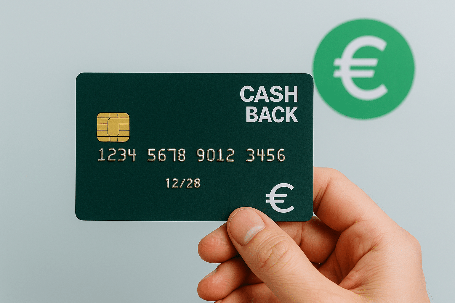 Carte bancaire avec cashback tenue en main, symbole euro visible – illustration du concept en France