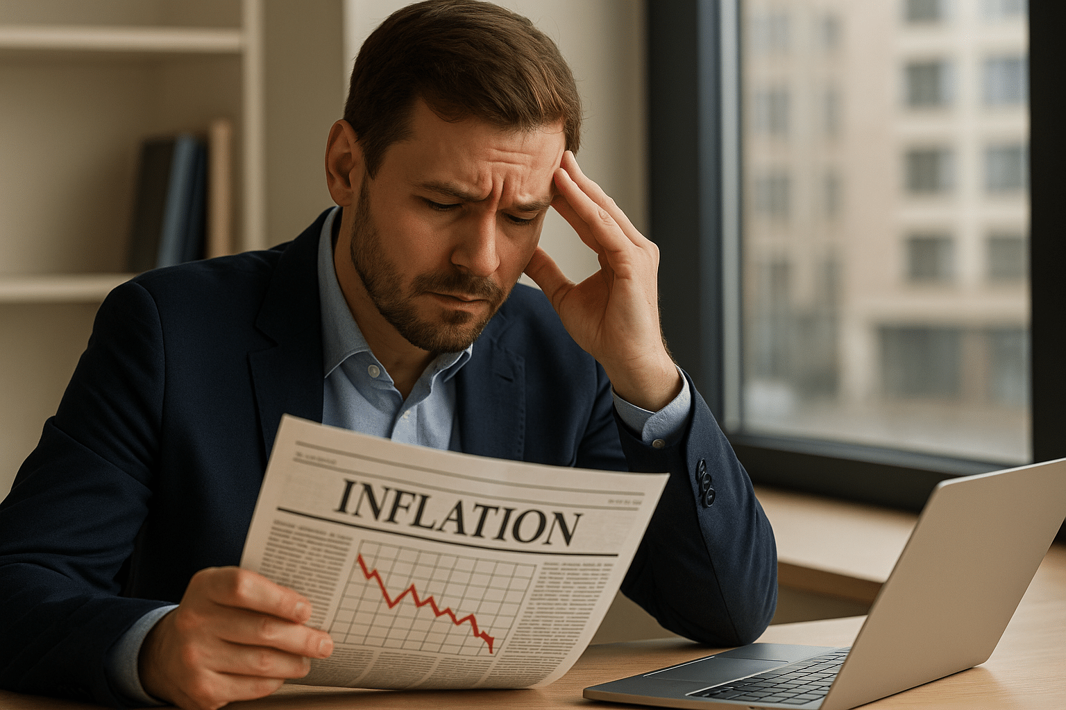 marché de l'emploi et récession : un salarié préoccupé lit un journal économique sur l'inflation