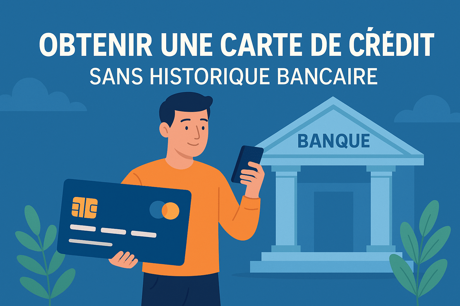 Illustration d’un jeune homme obtenant une carte de crédit sans historique bancaire