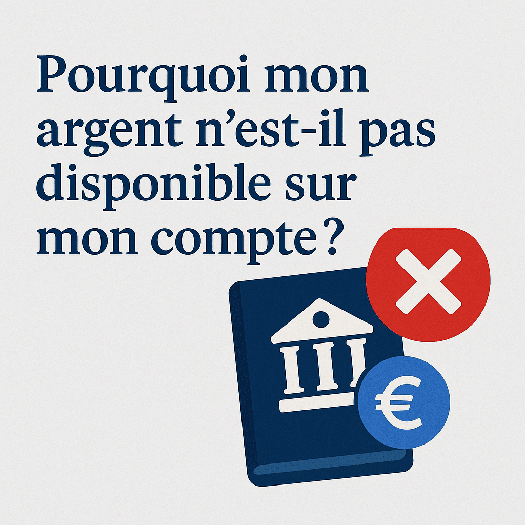 illustration d’un compte bancaire bloqué avec un symbole euro et un message "argent non disponible"