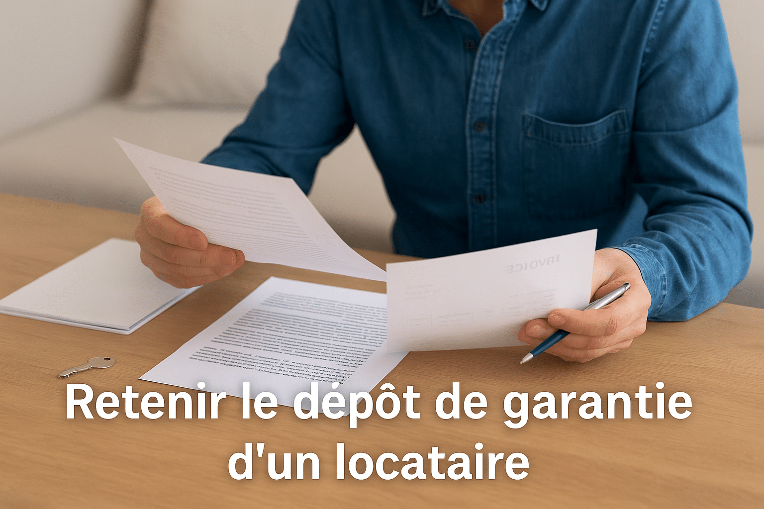 retenir le dépôt de garantie d’un locataire avec justificatifs et facture sur une table