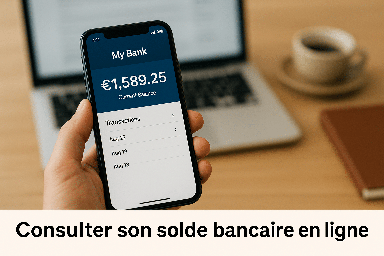 consulter son solde bancaire en ligne via une application mobile affichant le montant du compte sur l’écran d’un téléphone