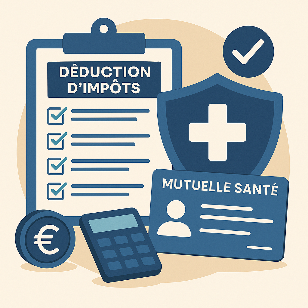 Illustration déduction fiscale de la mutuelle santé en France en 2025, fiche, calculatrice, carte santé