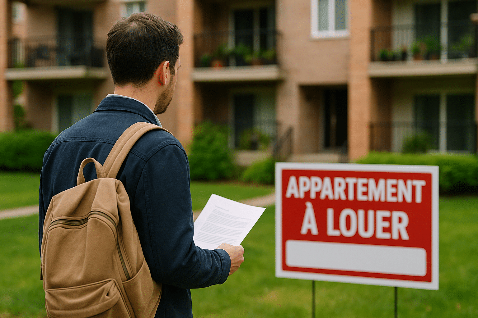 Homme consultant une annonce d'appartement à louer après une saisie immobilière
