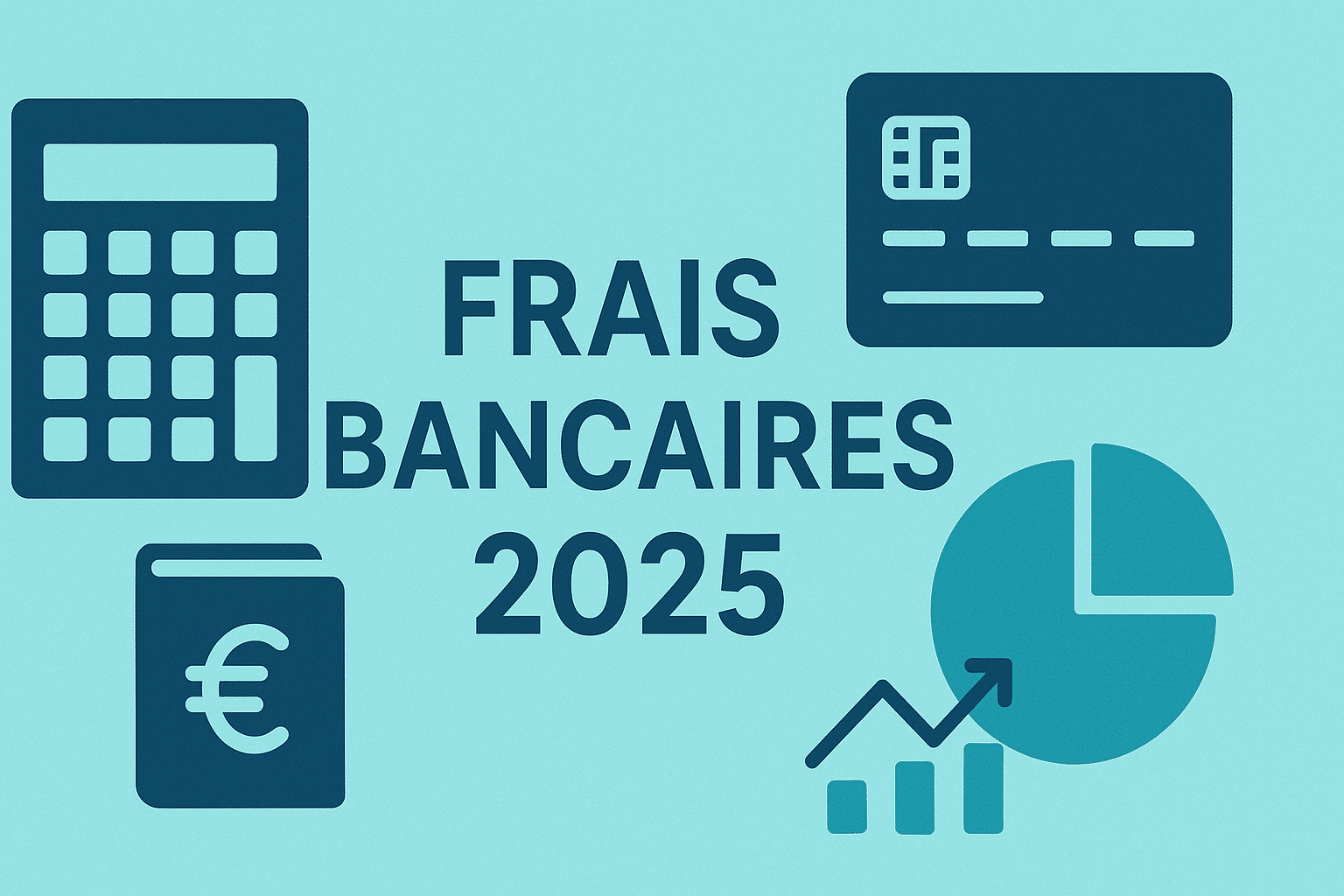 Illustration représentant la réduction des frais bancaires en 2025 avec carte, graphique et symbole euro.