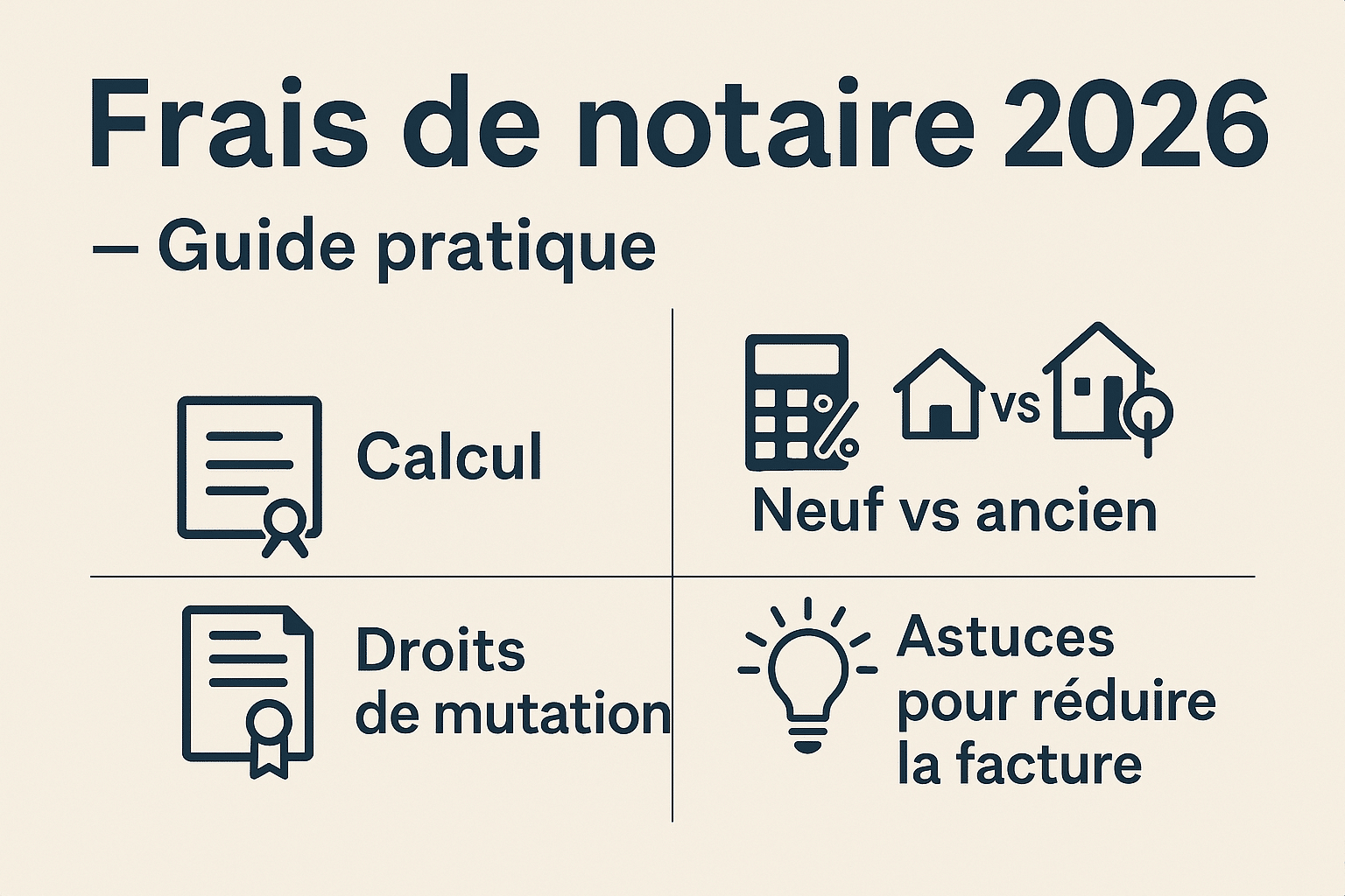 Frais de notaire 2026 : calcul, neuf vs ancien, astuces